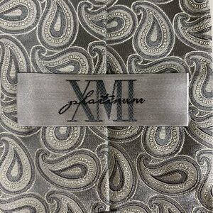 NWT | XMI Platinum Tie Men's 100% Silk Silver Paisley Made in USA 3.50"
